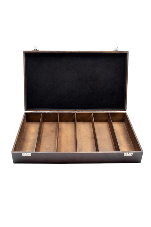 Wooden (Elm) Luxury 6 Bottle Wine Case with Silk Lining Box