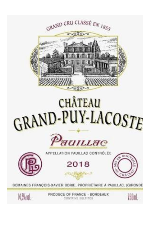 Château Grand-Puy-Lacoste, 5ème Cru Classé, Pauillac 2018 6x75cl