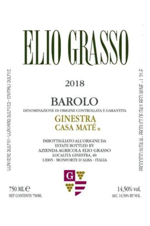 Elio Grasso, Barolo, Ginestra Casa Maté 2018 6x75cl