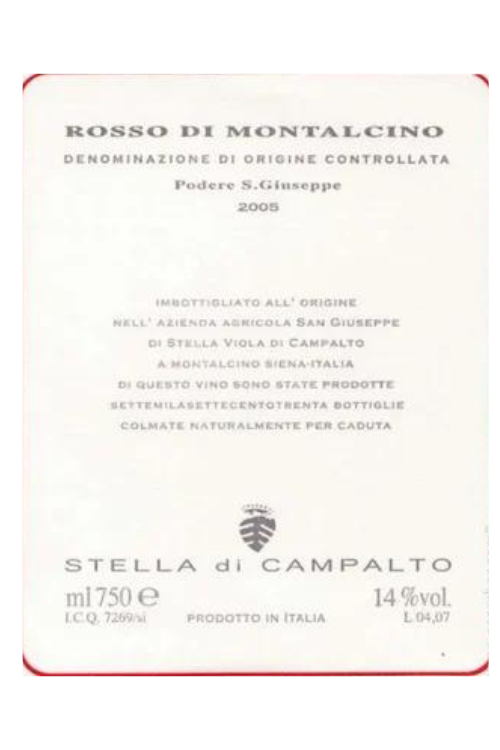 Stella di Campalto Podere San Guiseppe Rosso di Montalcino, 2016 6x75cl